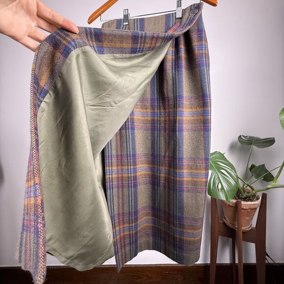Vintage Wool Plaid Wrap Skirt | Tartan Winter Midi Skirt, USA Made - Picture 6 of 11